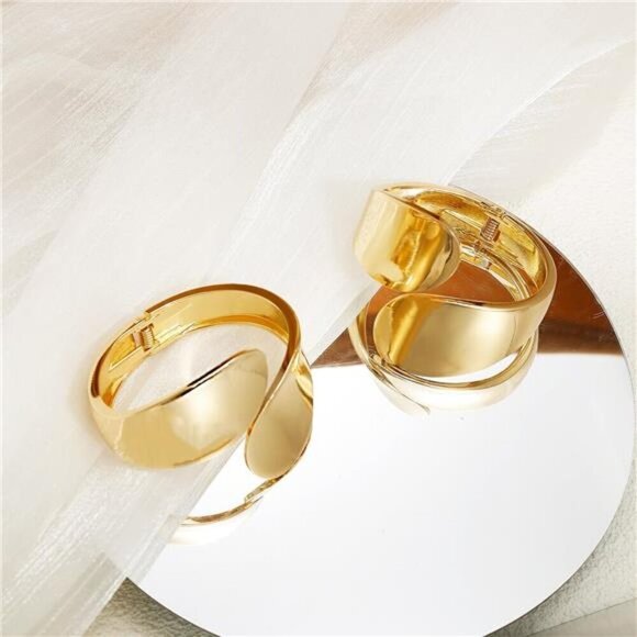 Elegant Cuff Gold Bracelet for Women Modern Open Wrap Design, Durable Gold Plate - Picture 4 of 7